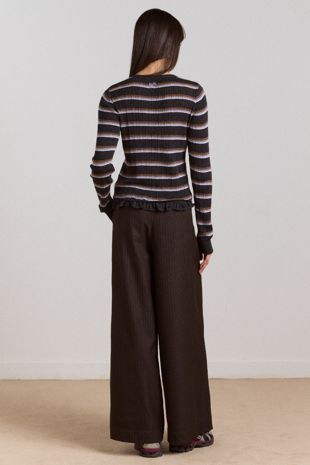 fabia trouser - choc pinstripe