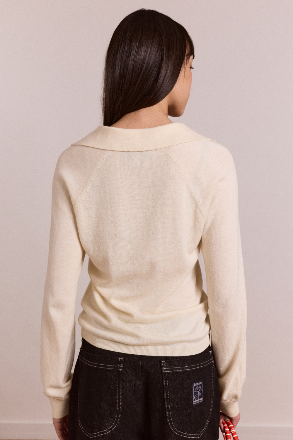 silvia cotton merino blend button knitted top - cream