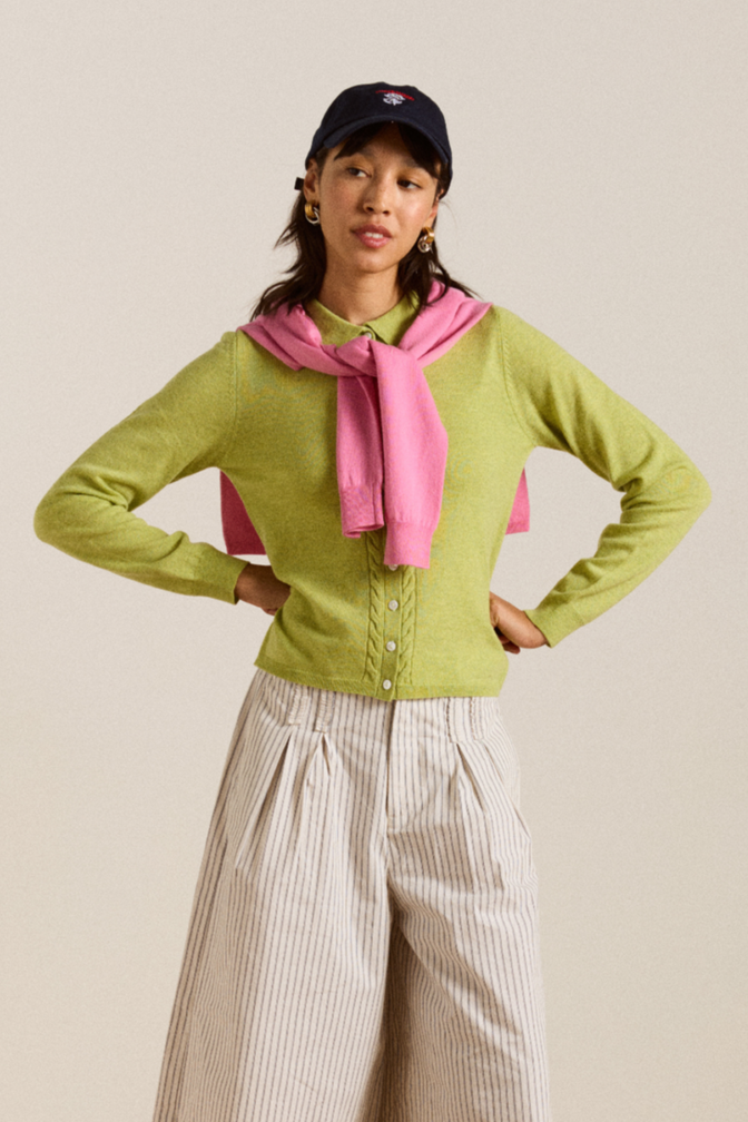 voula wool and cashmere blend cardigan - lime
