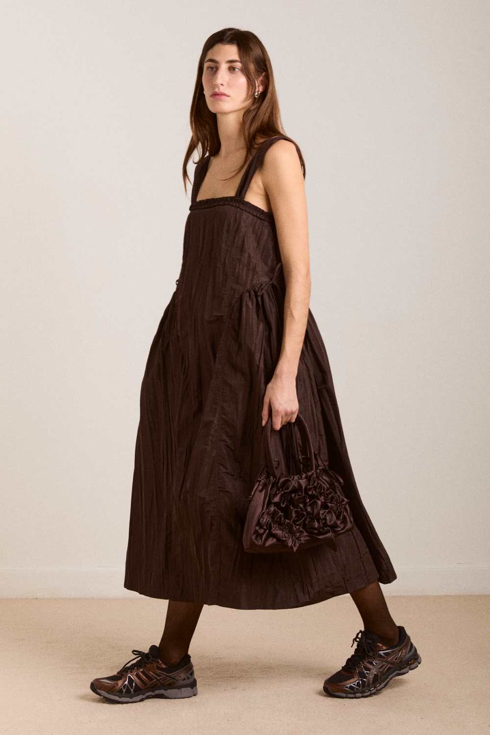 elina midi dress - choc taffeta