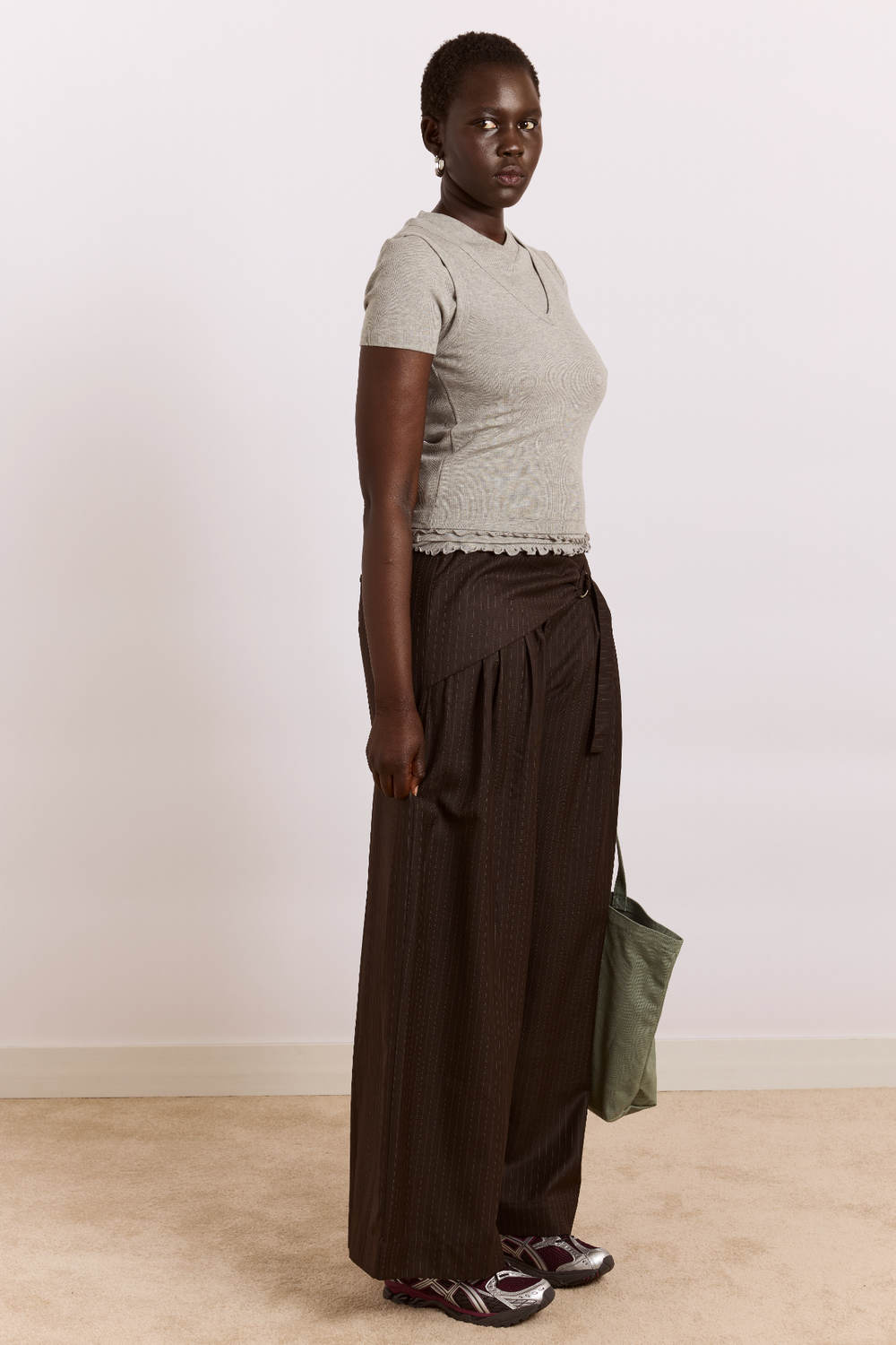 fabia trouser - choc pinstripe