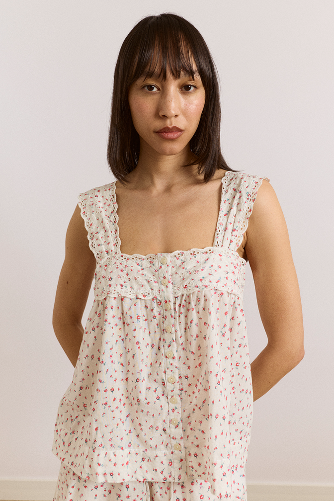 harrietta button through cami - pink floral