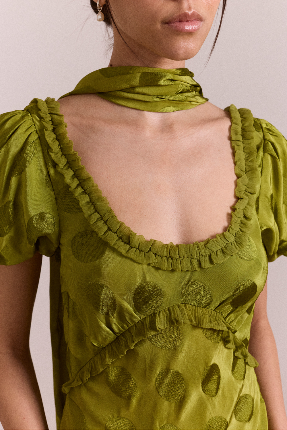 Damson Madder - Aoife Midi Dress - Jacquard Green Spot - Size 8 Damson Madder - Aoife Midi Dress - Jacquard Green Spot - Size 8