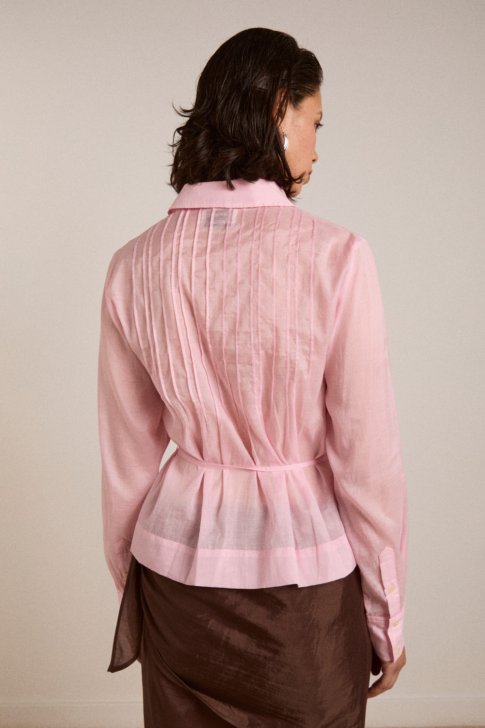 wendy long sleeve sheer blouse - pale pink