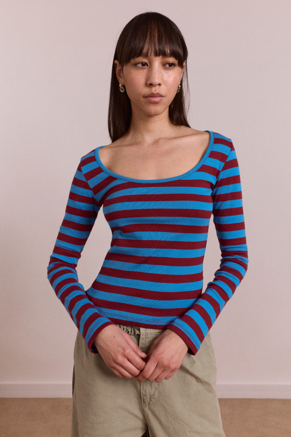 avielle double layer top - blue stripe