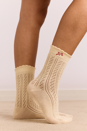 2 Pack Socks - Red & Cream Pointelle
