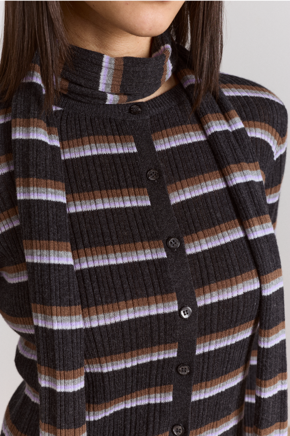 anelis cotton merino blend cardigan- multi stripe