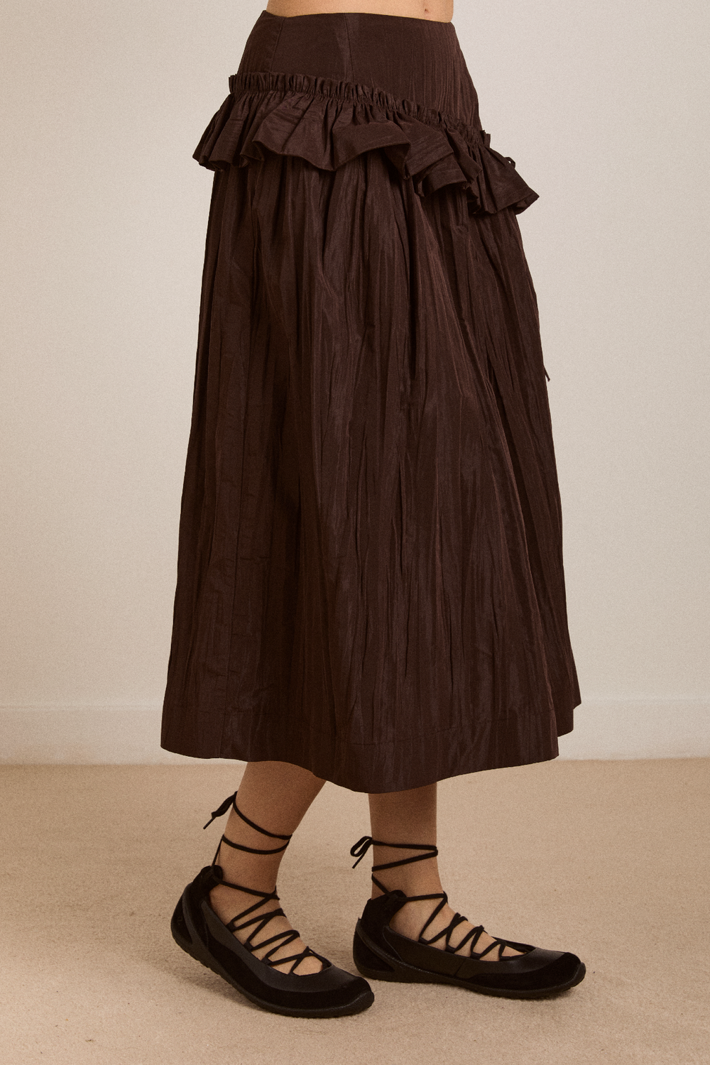 flavia midi skirt - choc taffeta