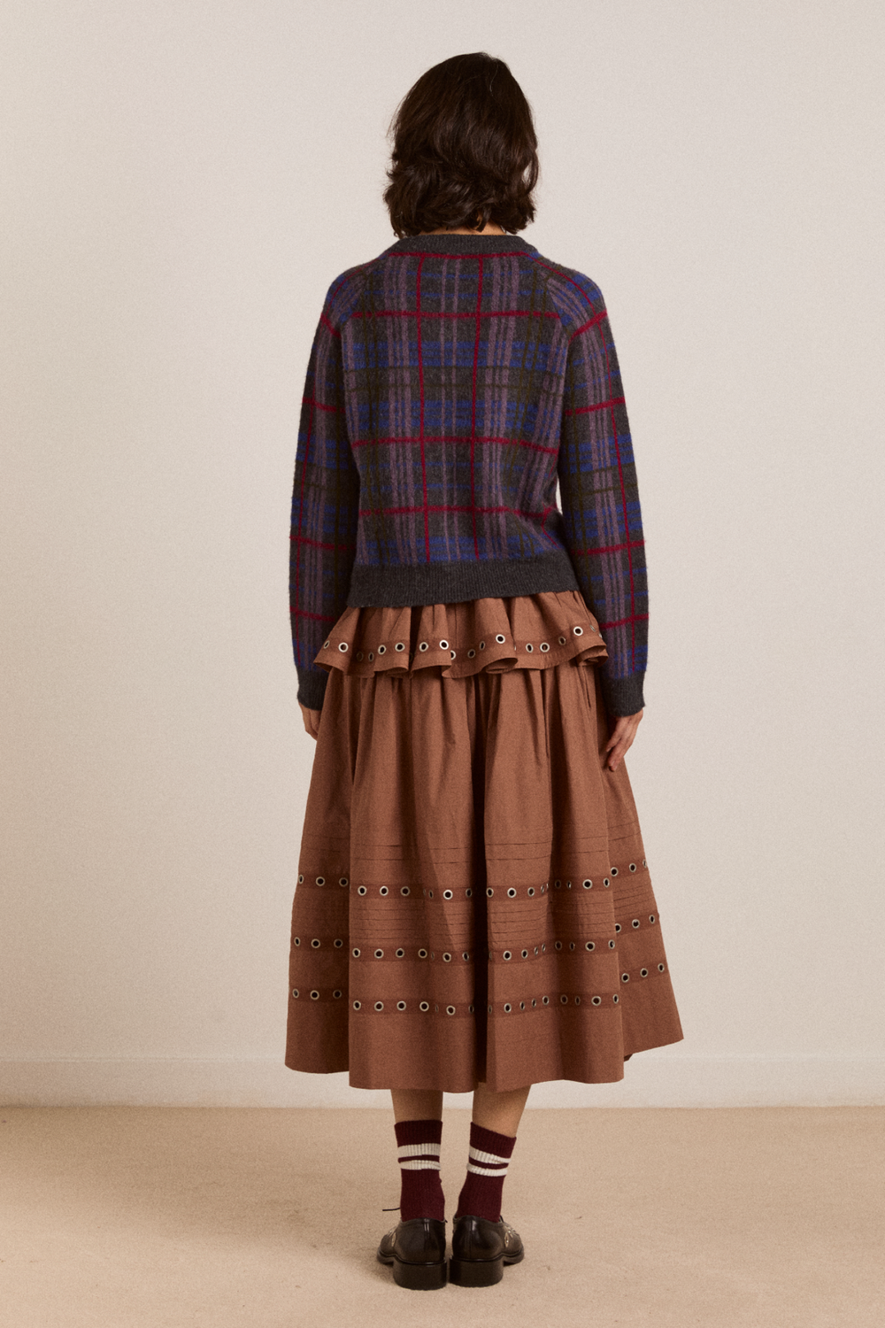 anika eyelet skirt with ruffle belt- tan