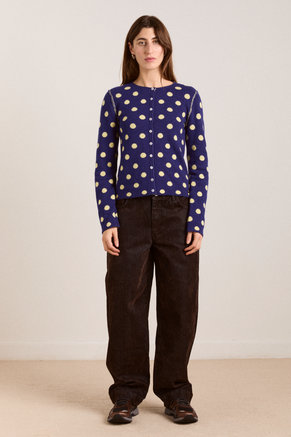 tabitha reversible merino wool cardigan -navy/butter