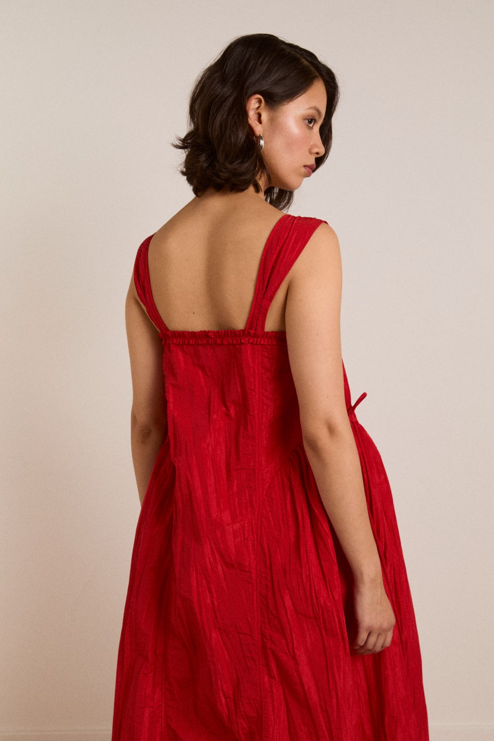 elina midi dress red tafetta