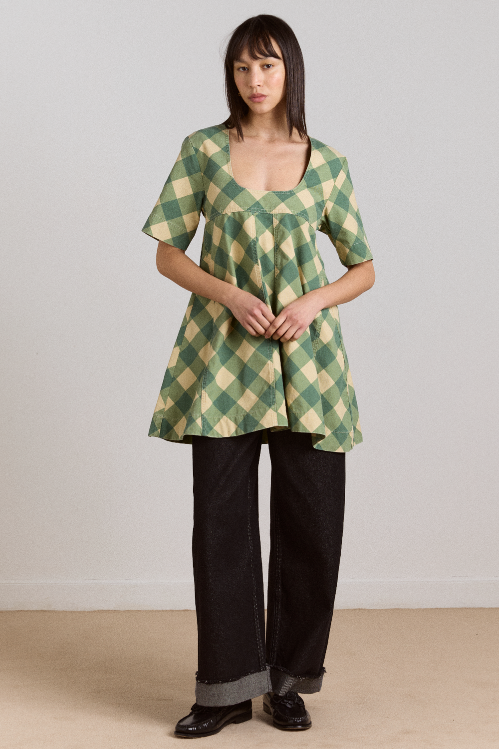 bridget mini dress - green butter gingham