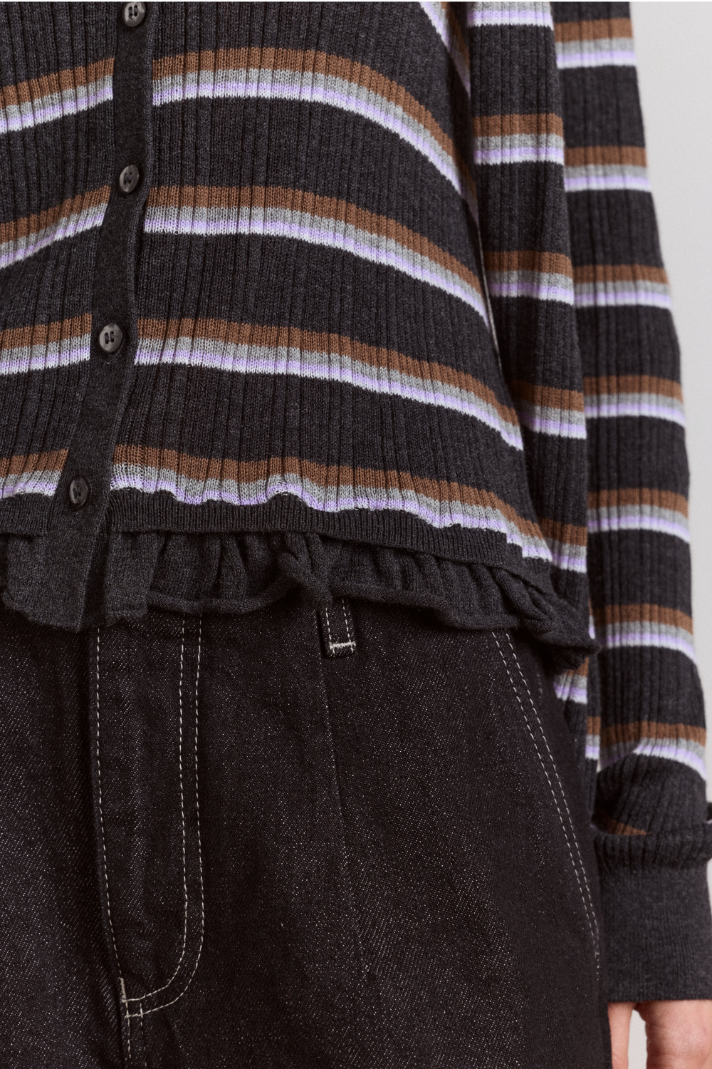 anelis cotton merino blend cardigan- multi stripe