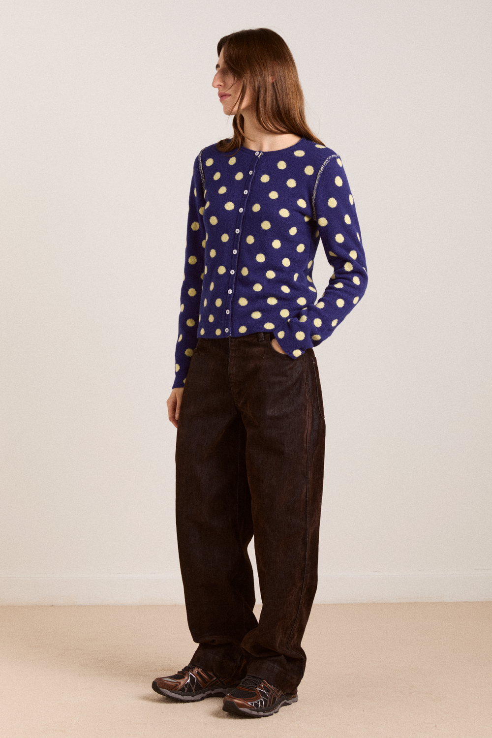 tabitha reversible merino wool cardigan -navy/butter