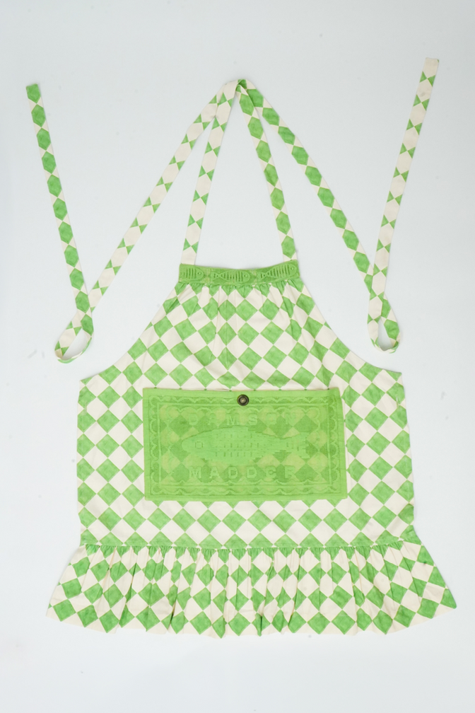 nonna's house - green check filet lace apron