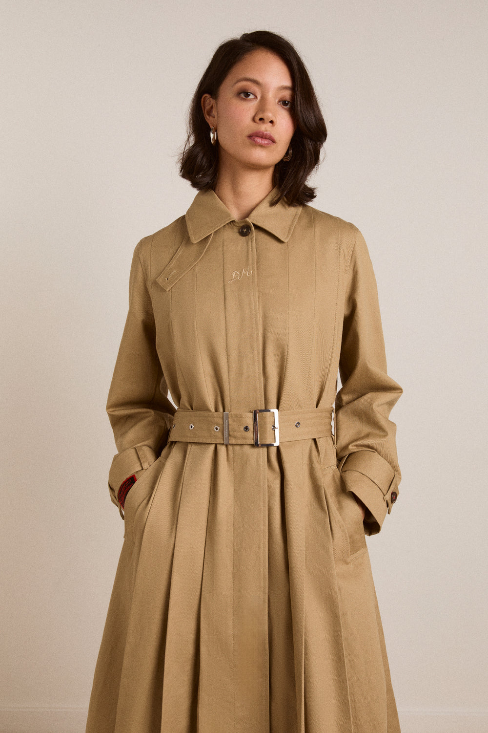 pleated trench dress Burgundy Belted Long Sleeve Pleated Midi Trench Dress
