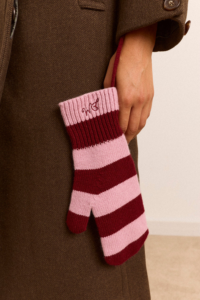 Merino Wool Mittens - Pink & Red Stripe