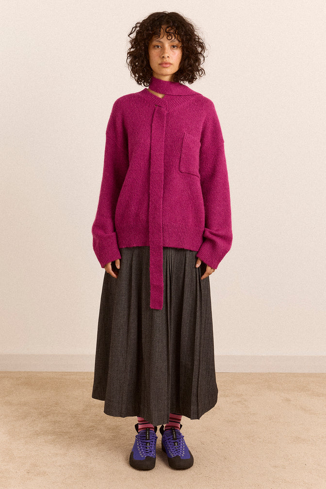 Alphia Neck Tie Alpaca Blend Jumper - Magenta