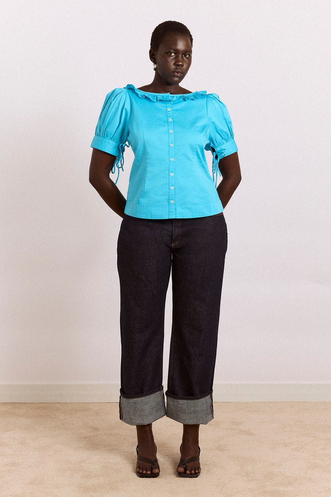 straight leg montana turn up jean -indigo selvedge