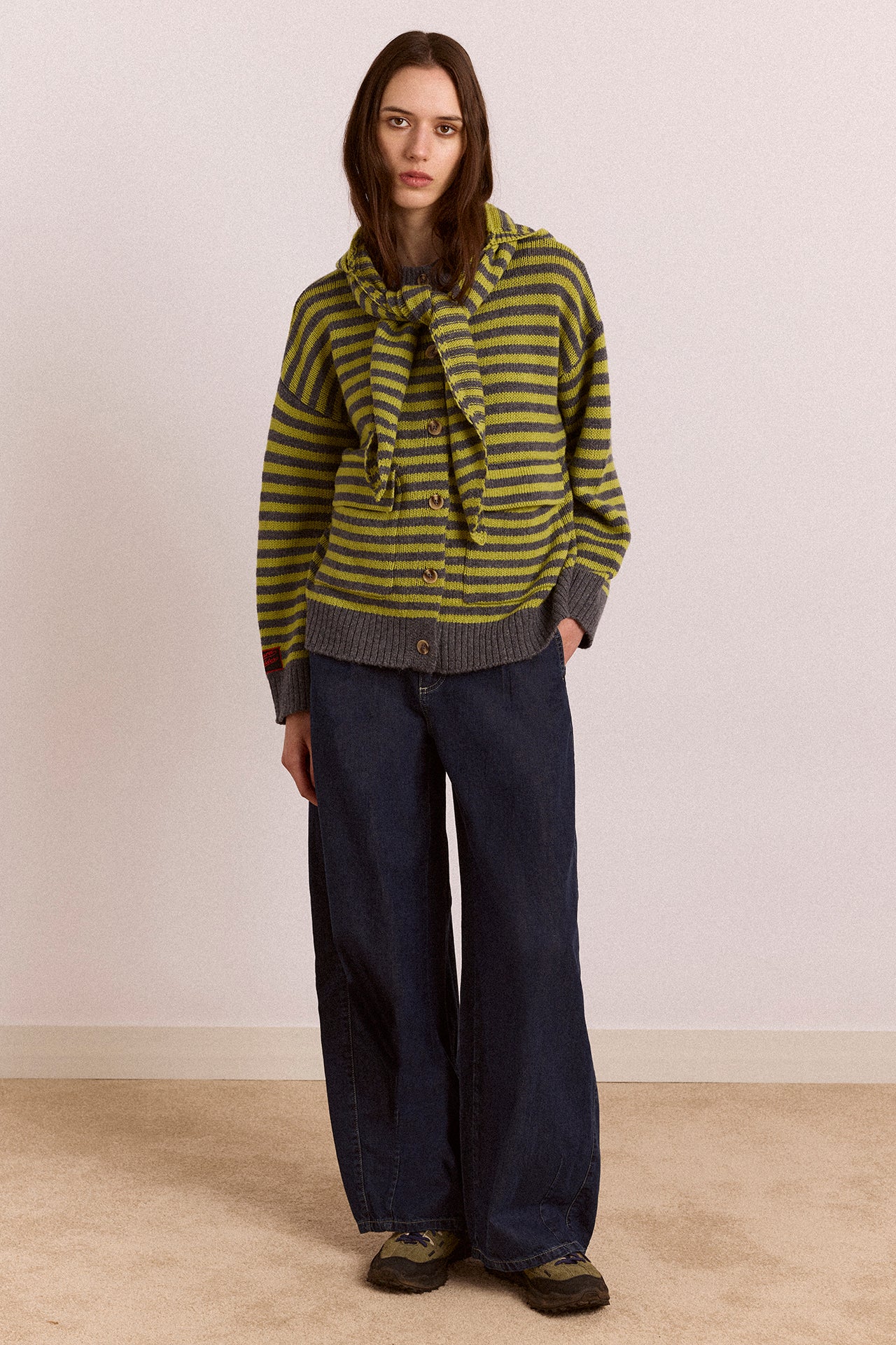 Anouk Cardigan With Removable Hood - Olive/Grey – Damson Madder
