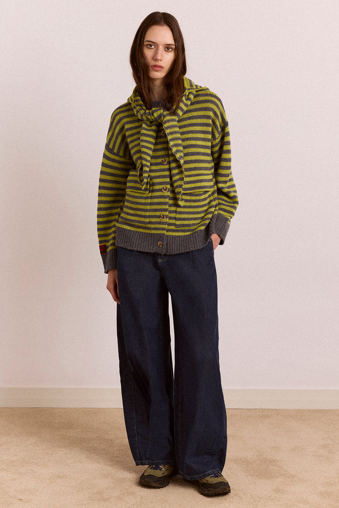 Anouk Cardigan With Removable Hood - Olive/Grey