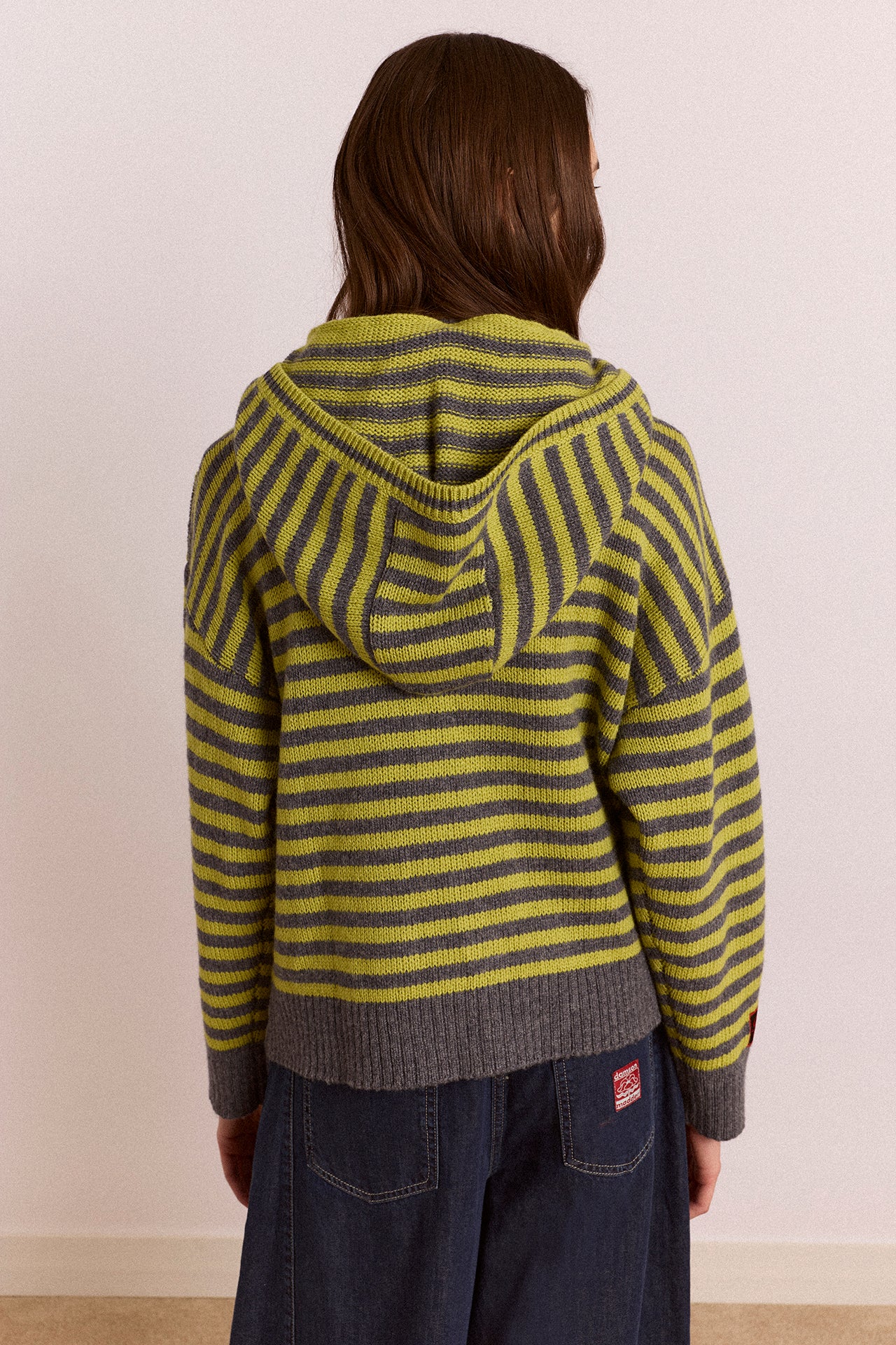 Anouk Cardigan With Removable Hood - Olive/Grey – Damson Madder