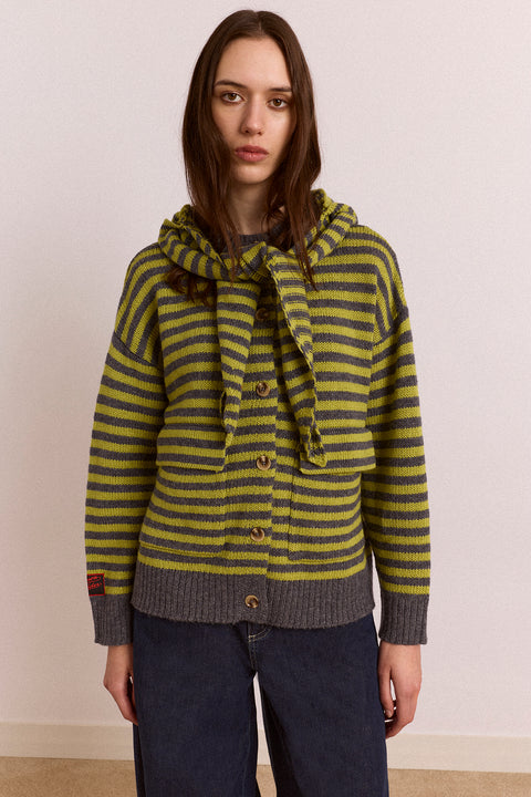 Anouk Cardigan Removable Hood Olive Grey
