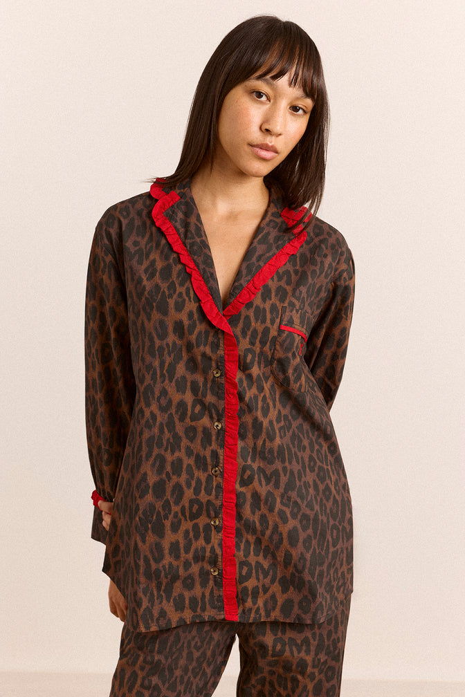 Antonia Pyjama Set - Dark Leopard/Red
