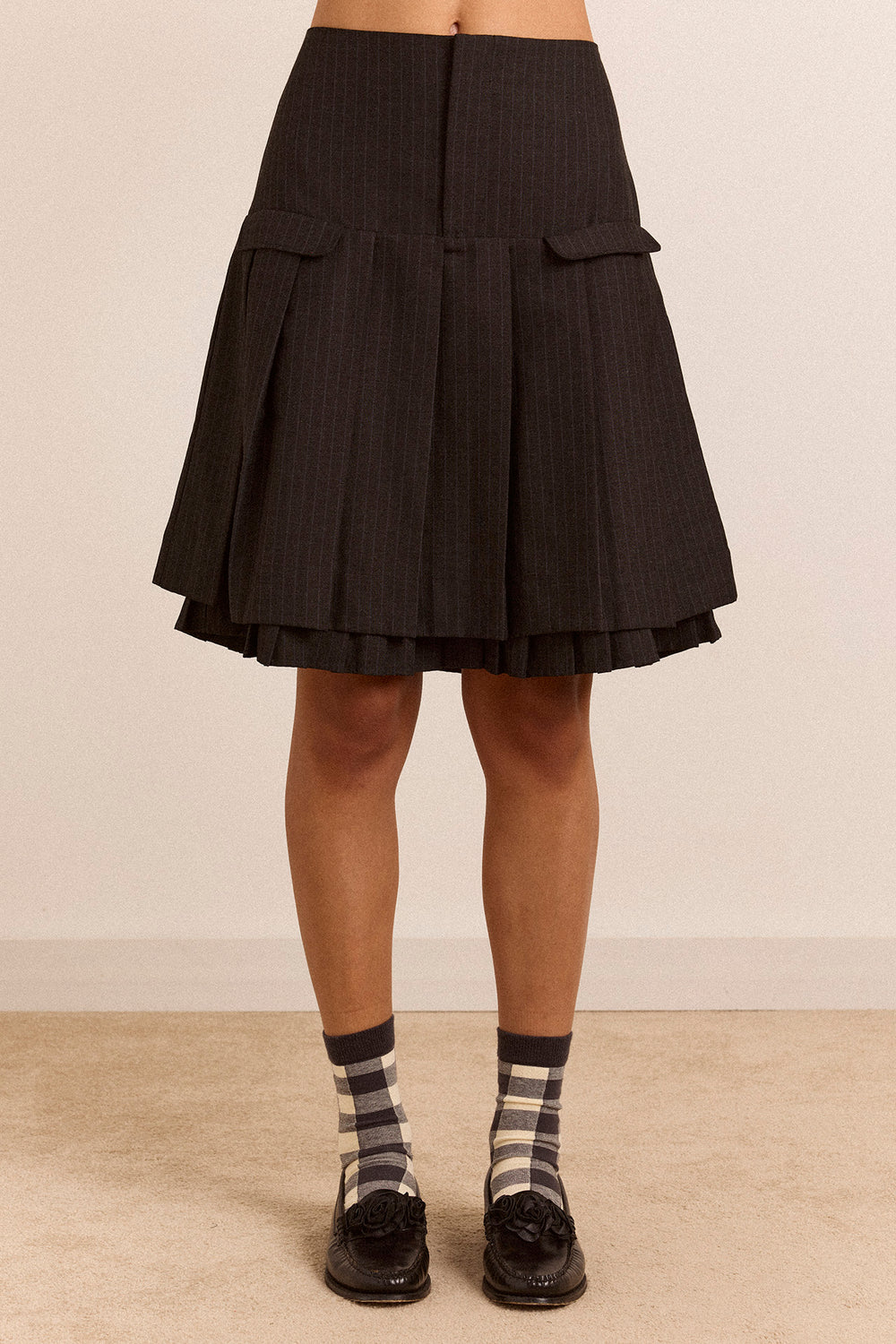 Savannah Double Layered Skirt - Navy Pinstripe