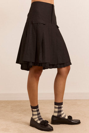 Savannah Double Layered Skirt - Navy Pinstripe