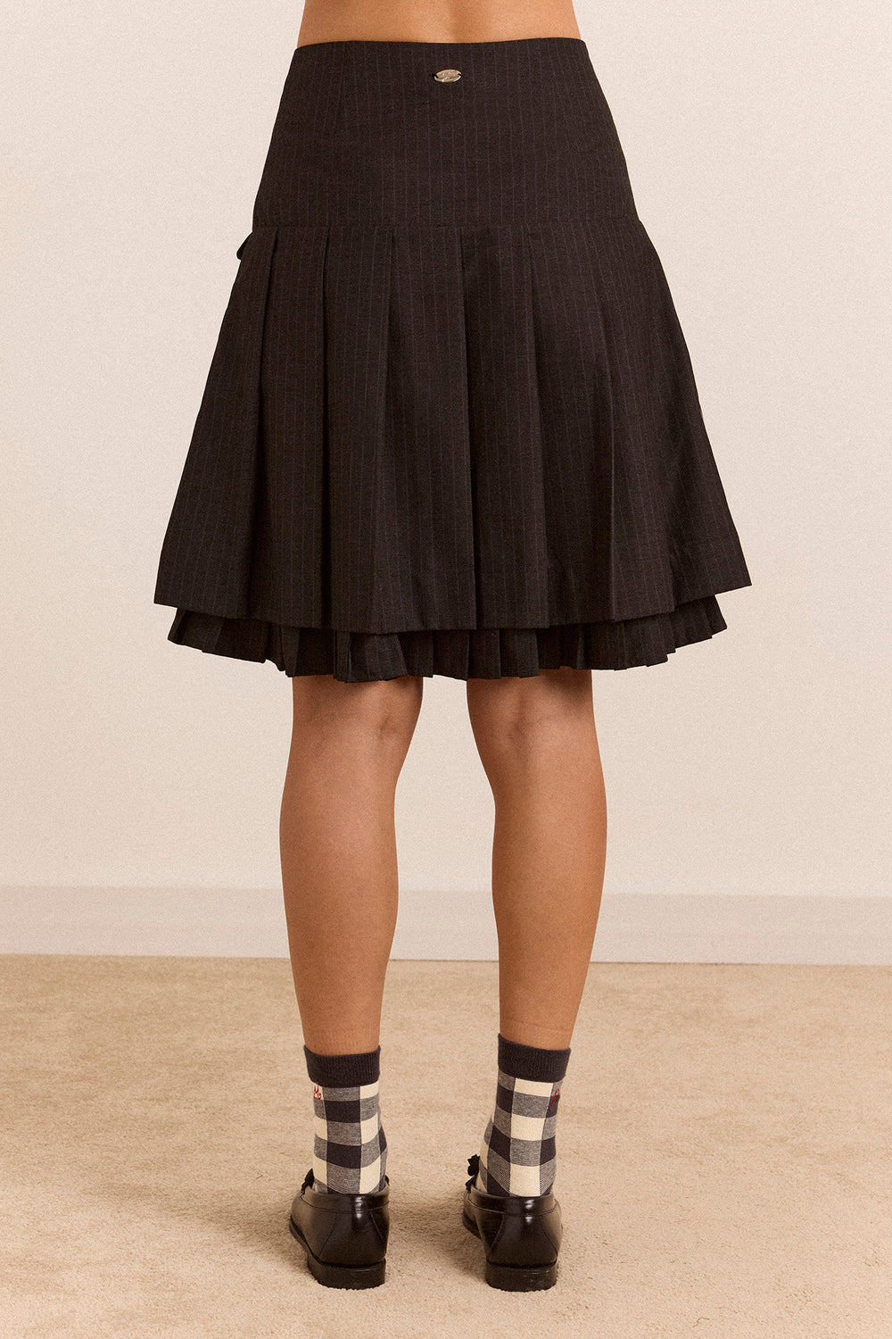 Savannah Double Layered Skirt - Navy Pinstripe