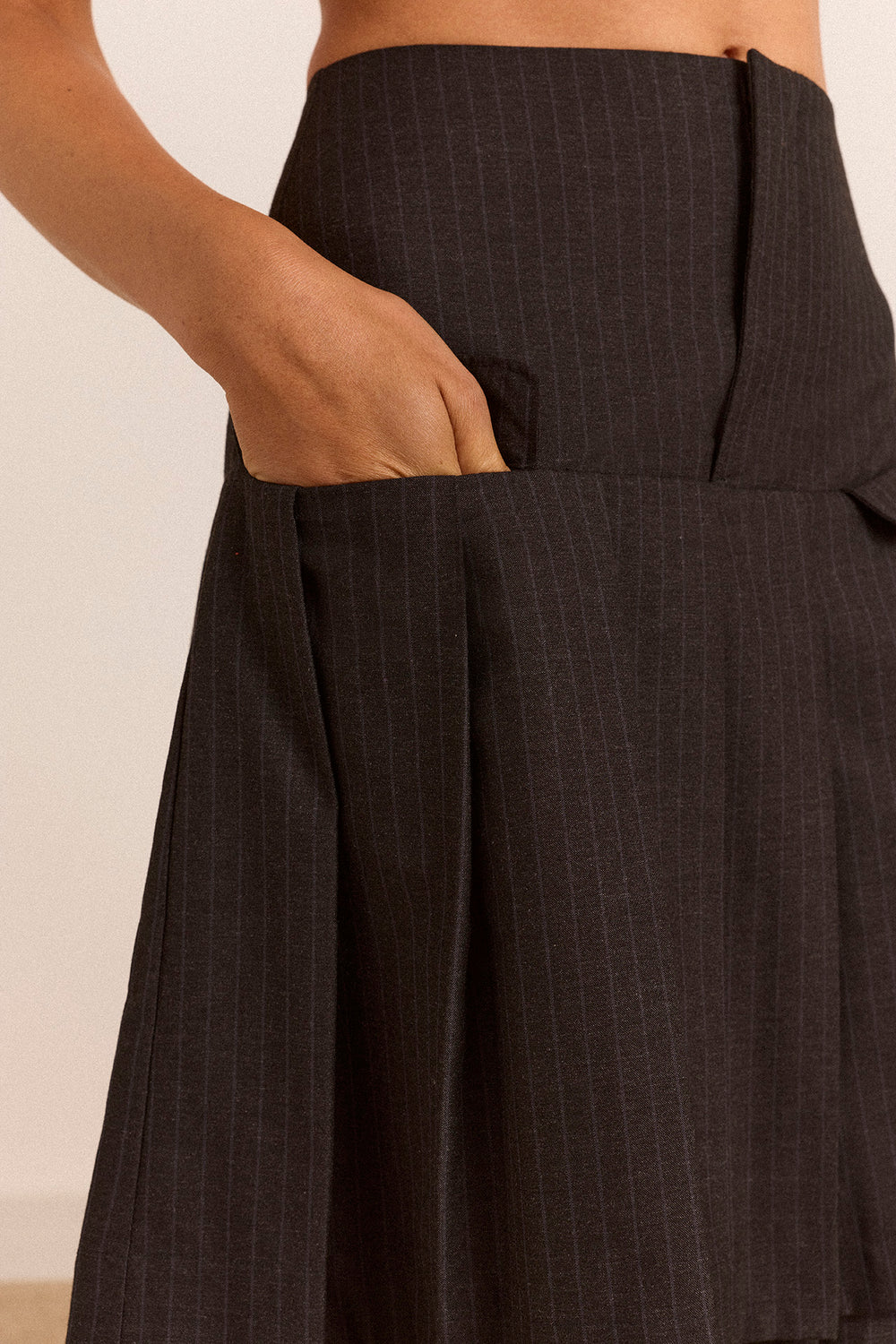 Savannah Double Layered Skirt - Navy Pinstripe
