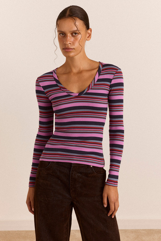 Arlea Long Sleeve Tee - Purple Stripe