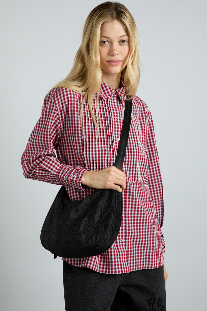 crescent bag with bow stitch detail