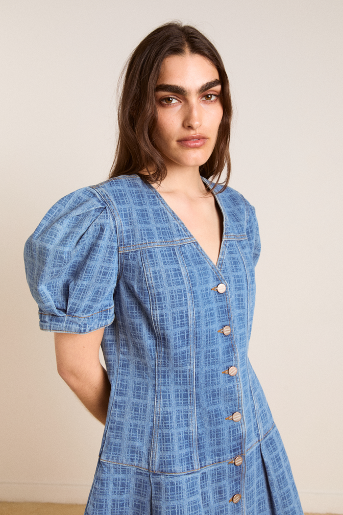 adeline denim mini dress - laser check