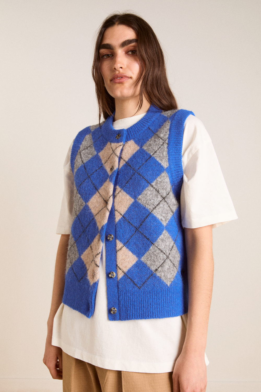 aggie knitted vest argyle – Damson Madder