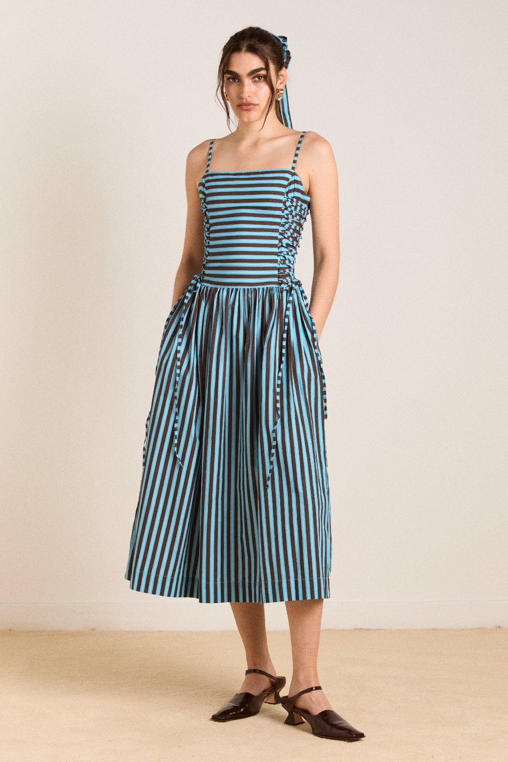 damson madder becca midi dress Damson Madder Becca Removable-Sleeve Midi Dress