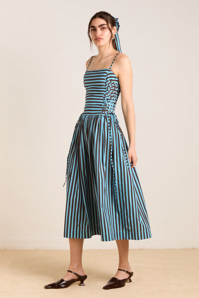 angelina midi dress - blue/choc stripe
