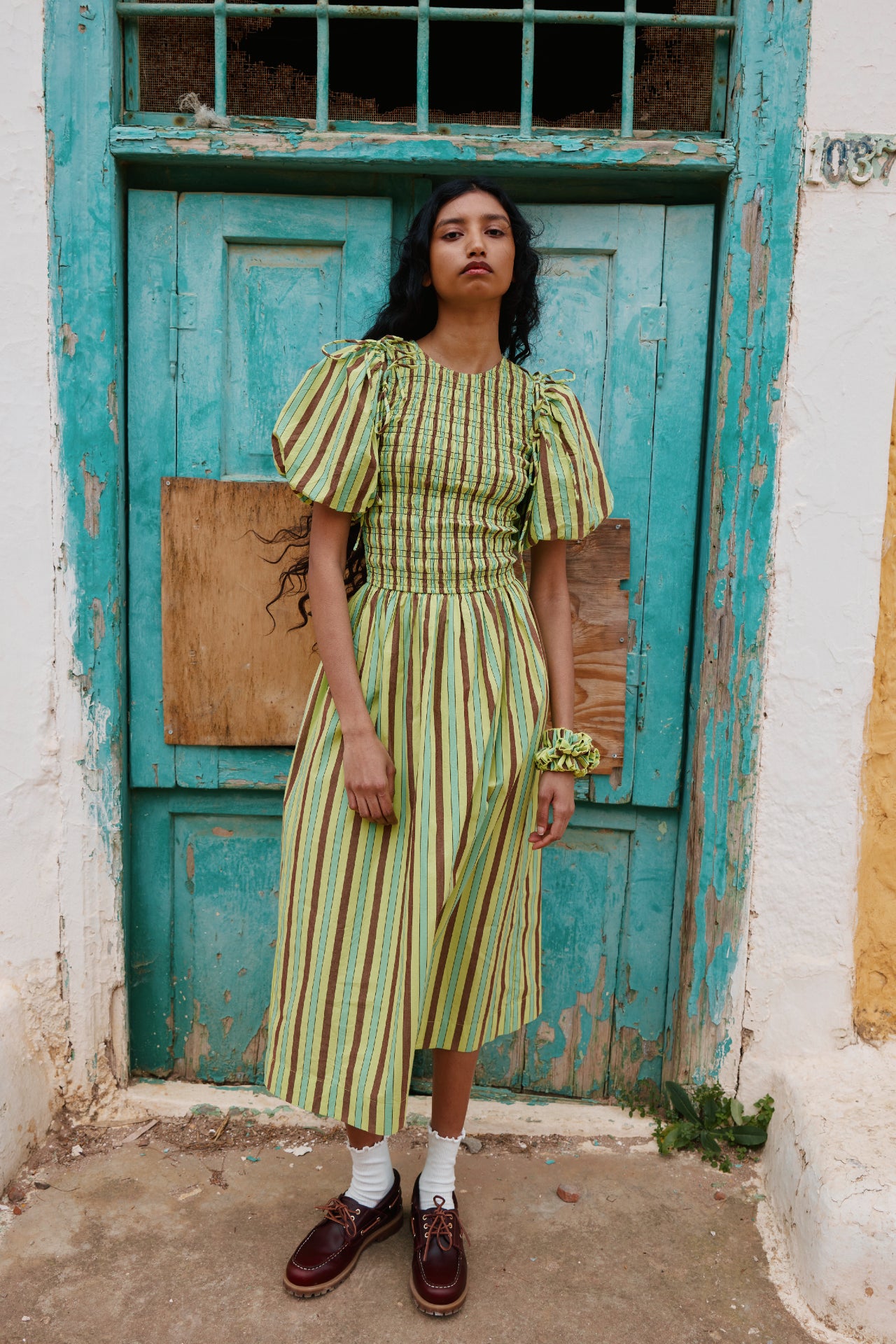 Becca Midi Dress - Tropical Business Stripe – Damson Madder