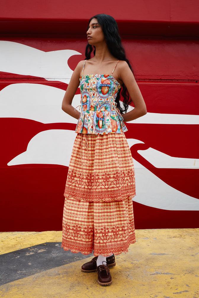 Cosette Rara Midi Skirt - Orange Gingham