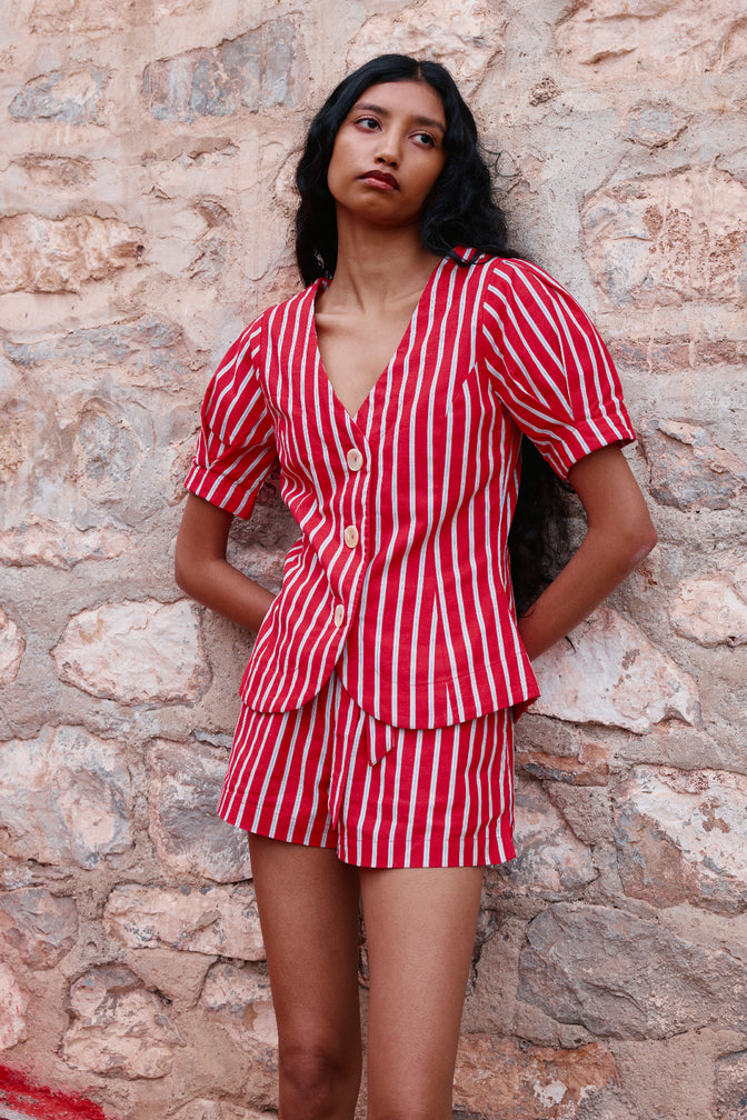 shell blouse - red stripe