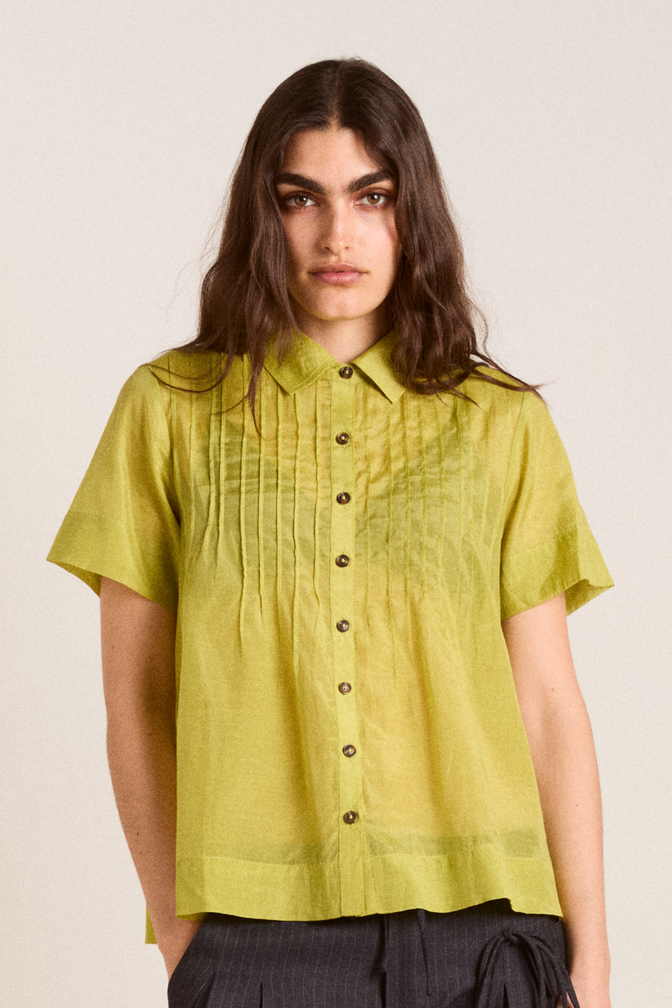 sheer wendy blouse - golden lime
