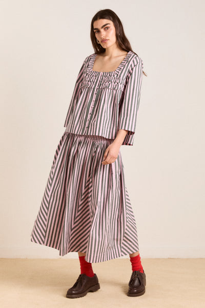 layla godet midi skirt - garden stripe – Damson Madder layla godet midi skirt - garden stripe – Damson Madder