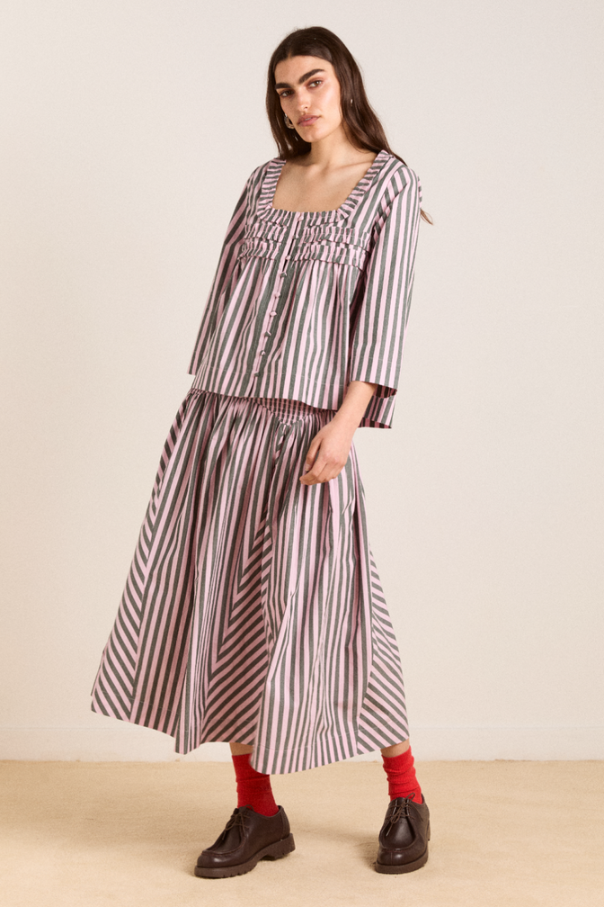 layla godet midi skirt - garden stripe