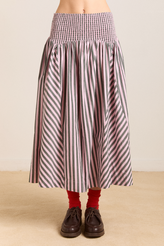 layla godet midi skirt - garden stripe