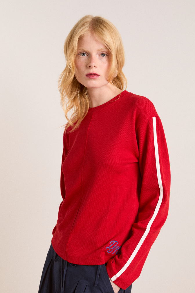 lilah long sleeve top - red rib