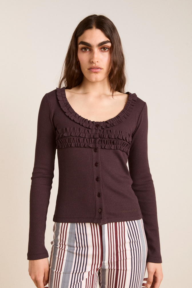 varsha frilly cardi - brown
