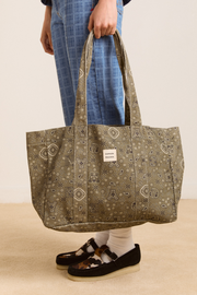 dm canvas tote - olive paisley print