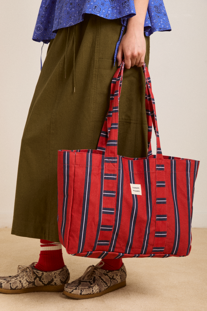 Dm Canvas Tote - Red Stripe