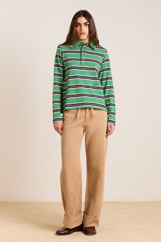 cassia shrunken rugby - green stripe